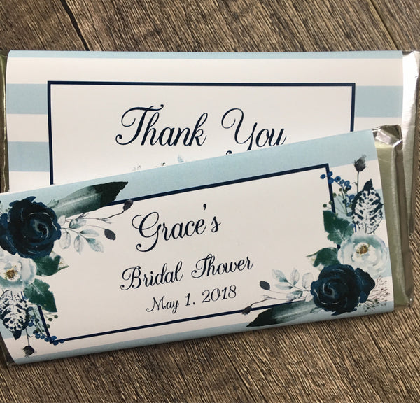 Navy Floral Boho Candy Bar Wrapper - Cathy's Creations - www.candywrappershop.com