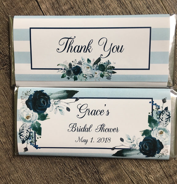 Navy Floral Boho Candy Bar Wrapper - Cathy's Creations - www.candywrappershop.com
