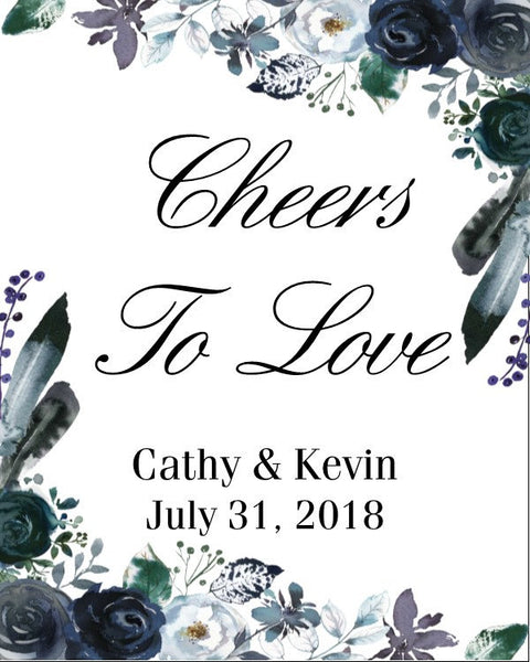 Navy Floral Wine Bottle Labels - Cathy's Creations - www.candywrappershop.com