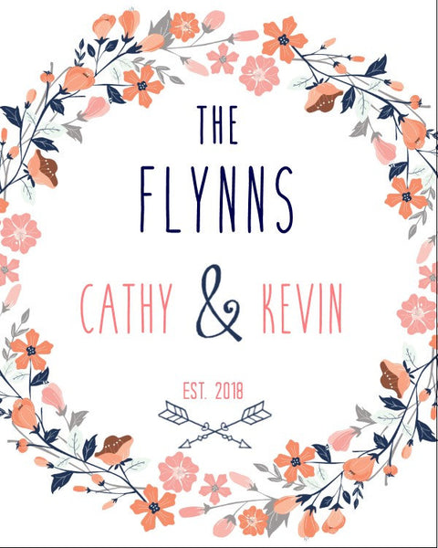 Peach and Navy Floral Wine Bottle Labels - Cathy's Creations - www.candywrappershop.com