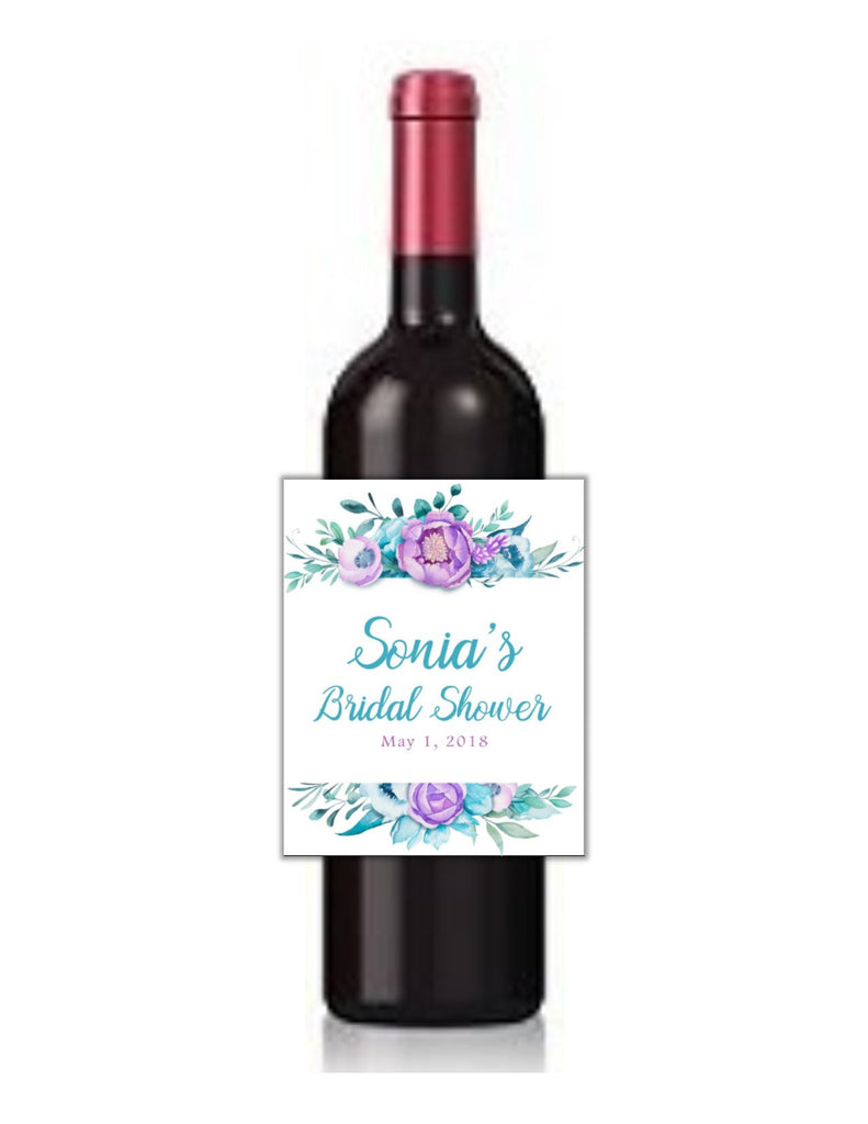 Purple Floral Wine Bottle Labels - Cathy's Creations - www.candywrappershop.com