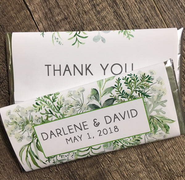 Green Floral Botanical Candy Bar Wrapper - Cathy's Creations - www.candywrappershop.com