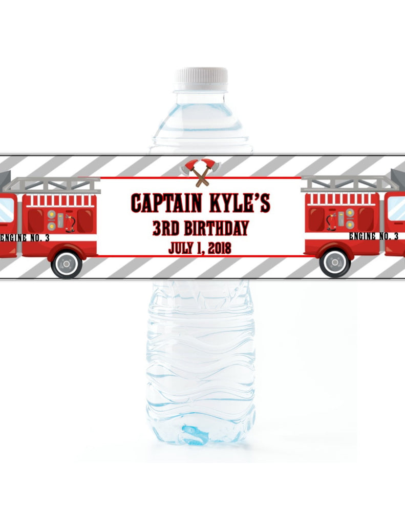 Firetruck Party Water Bottle Labels - Cathy's Creations - www.candywrappershop.com