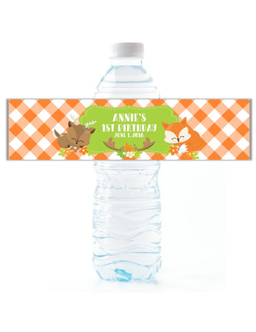 Woodland Creatures Plaid Water Bottle Labels - Cathy's Creations - www.candywrappershop.com
