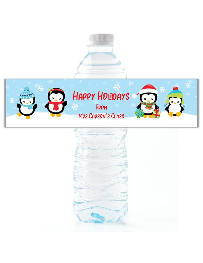 Christmas Penguin Water Bottle Labels - Cathy's Creations - www.candywrappershop.com