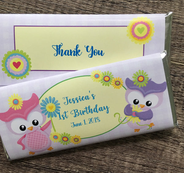 Pastel Owl Candy Bar Wrapper - Cathy's Creations - www.candywrappershop.com