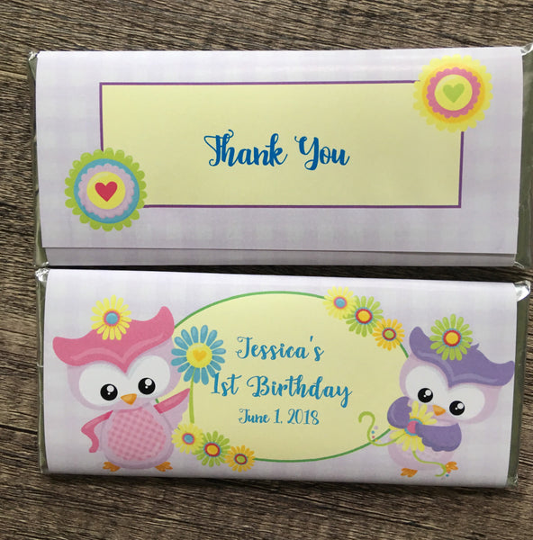 Pastel Owl Candy Bar Wrapper - Cathy's Creations - www.candywrappershop.com