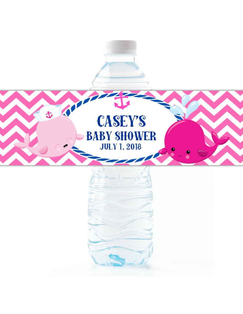 Pink Whale Water Bottle Labels - Cathy's Creations - www.candywrappershop.com