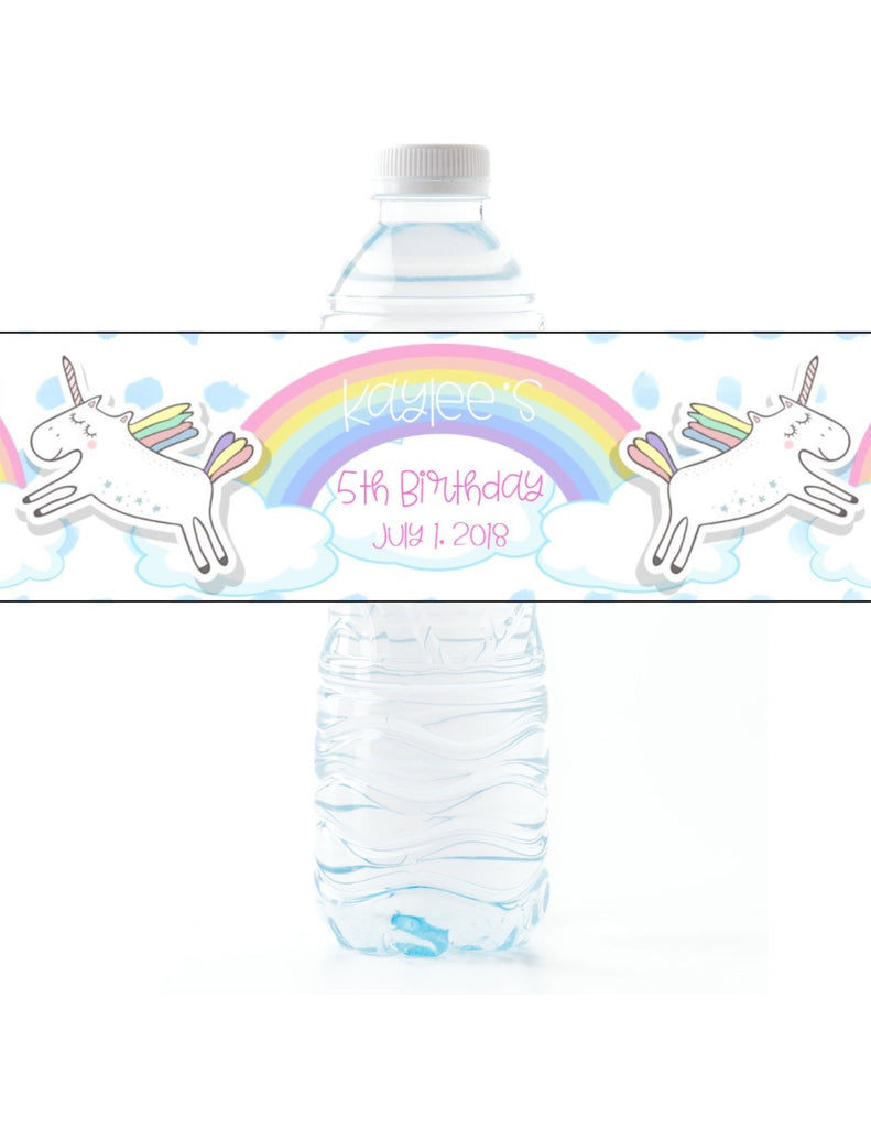 Pastel Unicorn Rainbow Water Bottle Labels - Cathy's Creations - www.candywrappershop.com