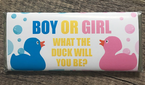 Rubber Duck Gender Reveal Candy Bar Wrapper - Cathy's Creations - www.candywrappershop.com