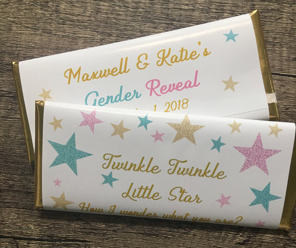 Twinkle Little Star Gender Reveal Candy Bar Wrapper - Cathy's Creations - www.candywrappershop.com