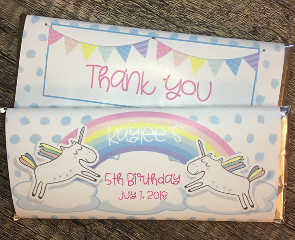 Pastel Rainbow Unicorn Candy Bar Wrapper - Cathy's Creations - www.candywrappershop.com