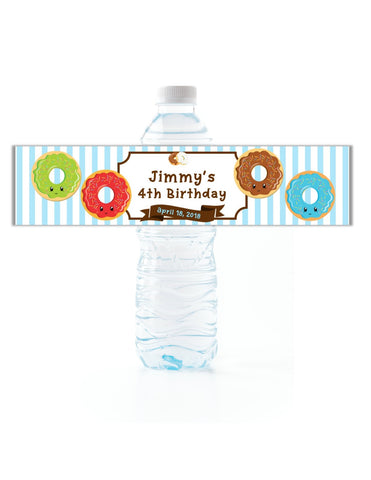 Donut Water Bottle Labels Blue - Cathy's Creations - www.candywrappershop.com