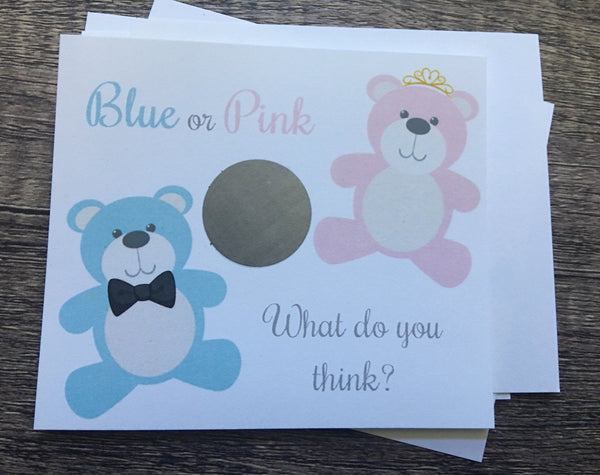 Teddy Bear Gender Reveal Scratch off Cards - Cathy's Creations - www.candywrappershop.com