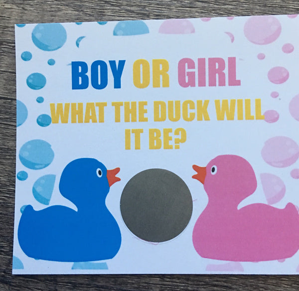 Rubber Duck Gender Reveal Scratch off Cards - Cathy's Creations - www.candywrappershop.com