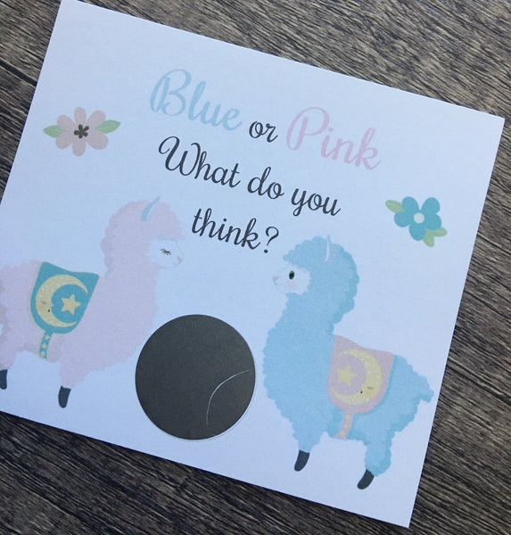 Llama Gender Reveal Scratch off Cards - Cathy's Creations - www.candywrappershop.com