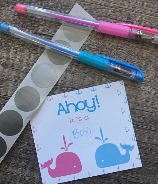 Whale Gender Reveal Scratch off Cards - Cathy's Creations - www.candywrappershop.com