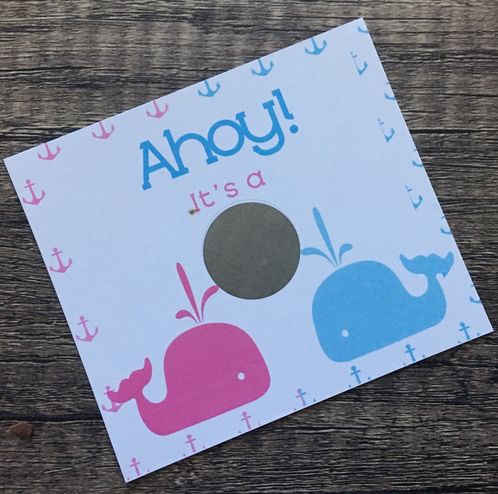 Whale Gender Reveal Scratch off Cards - Cathy's Creations - www.candywrappershop.com