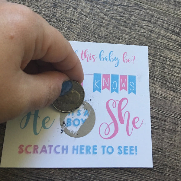 Gender Reveal Scratch off Cards - Cathy's Creations - www.candywrappershop.com