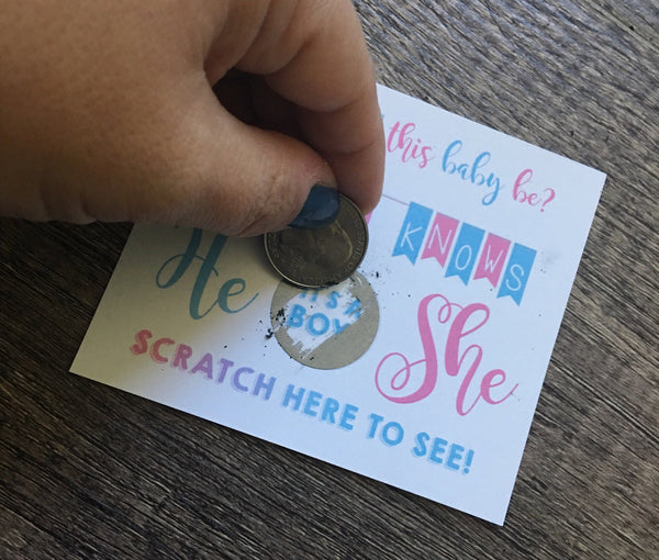 Gender Reveal Scratch off Cards - Cathy's Creations - www.candywrappershop.com