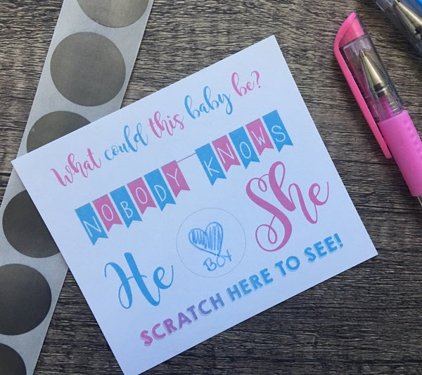 Gender Reveal Scratch off Cards - Cathy's Creations - www.candywrappershop.com