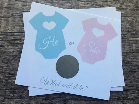 Baby Bodysuit Gender Reveal Scratch-Off Cards - Cathy's Creations - www.candywrappershop.com