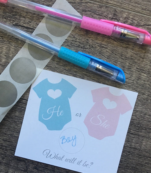 Baby Bodysuit Gender Reveal Scratch-Off Cards - Cathy's Creations - www.candywrappershop.com