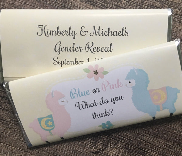 Llama Gender Reveal Candy Bar Wrapper - Cathy's Creations - www.candywrappershop.com