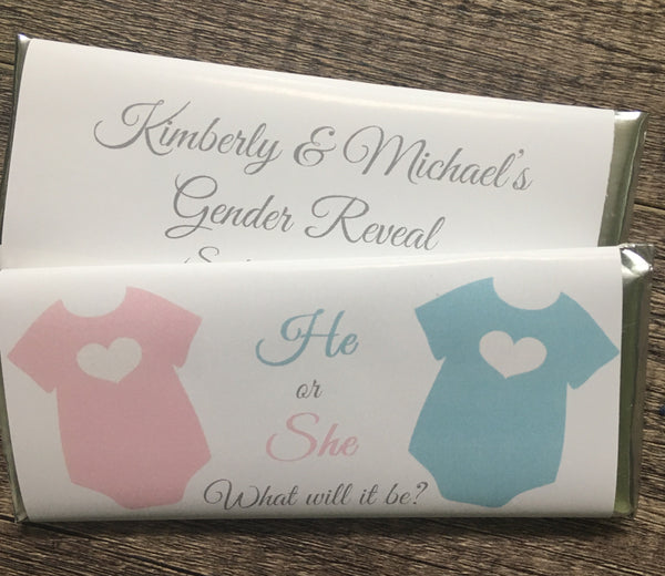 Baby Bodysuit Gender Reveal Candy Bar Wrapper - Cathy's Creations - www.candywrappershop.com