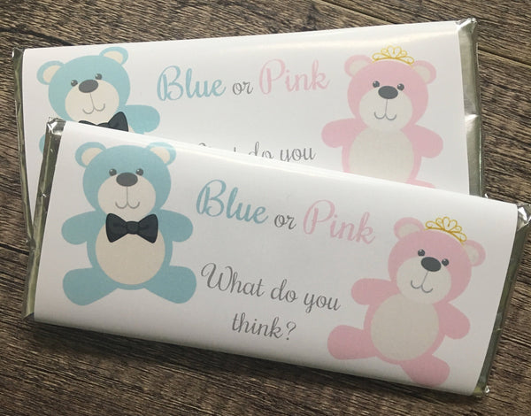 Teddy Bear Gender Reveal Candy Bar Wrapper - Cathy's Creations - www.candywrappershop.com