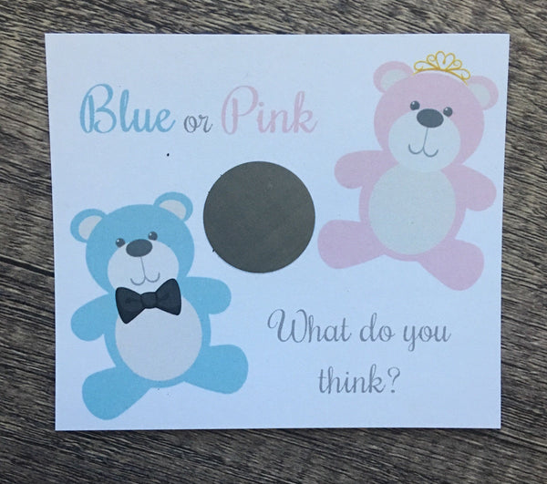 Teddy Bear Gender Reveal Scratch off Cards - Cathy's Creations - www.candywrappershop.com