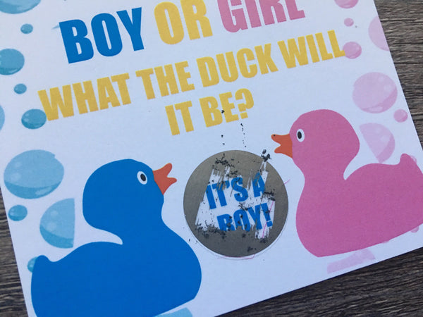 Rubber Duck Gender Reveal Scratch off Cards - Cathy's Creations - www.candywrappershop.com