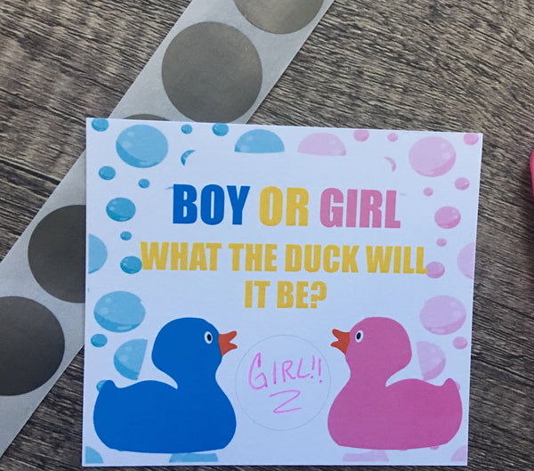 Rubber Duck Gender Reveal Scratch off Cards - Cathy's Creations - www.candywrappershop.com