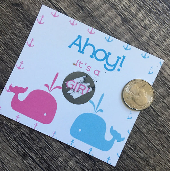 Whale Gender Reveal Scratch off Cards - Cathy's Creations - www.candywrappershop.com