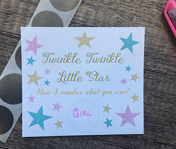 Twinkle Star Gender Reveal Scratch off Cards - Cathy's Creations - www.candywrappershop.com