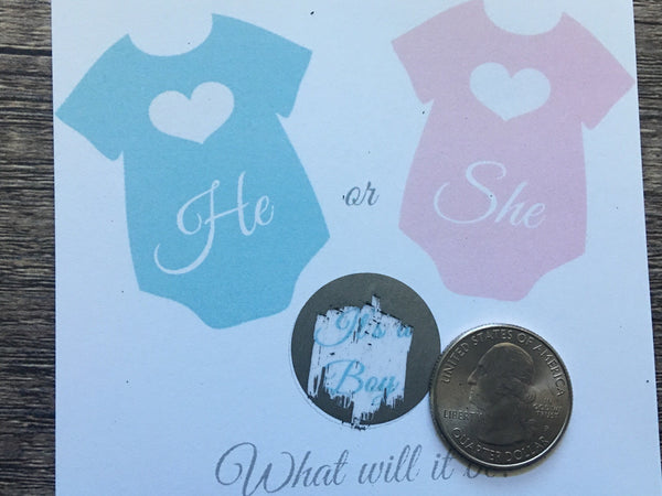 Baby Bodysuit Gender Reveal Scratch-Off Cards - Cathy's Creations - www.candywrappershop.com