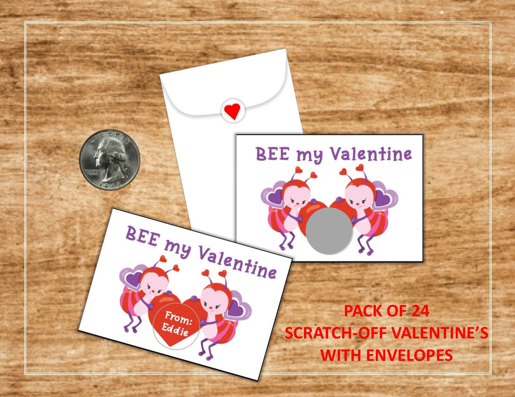 Bee Valentine's Day Scratch-Off Cards - Cathy's Creations - www.candywrappershop.com