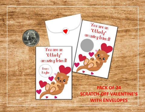 Otter Valentine's Day Scratch Off Cards - Cathy's Creations - www.candywrappershop.com