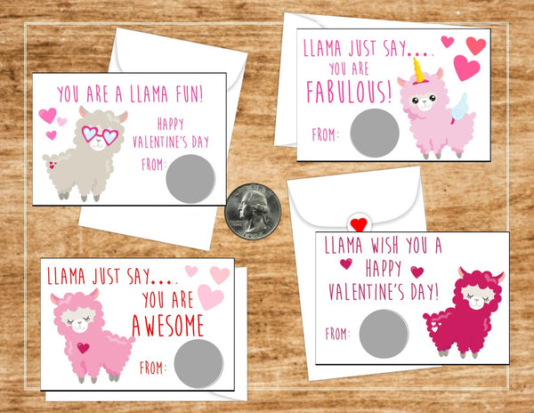 Llama Valentine's Day Scratch Off cards - Cathy's Creations - www.candywrappershop.com