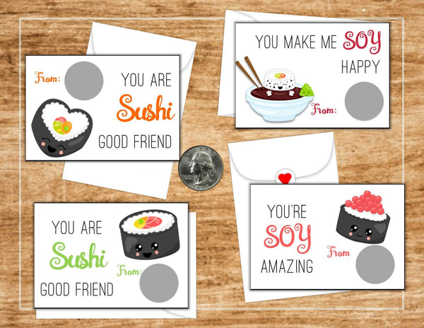 Sushi Valentine's Day Scratch Off Cards - Cathy's Creations - www.candywrappershop.com