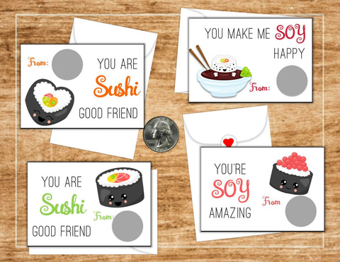 Sushi Valentine's Day Scratch Off Cards - Cathy's Creations - www.candywrappershop.com