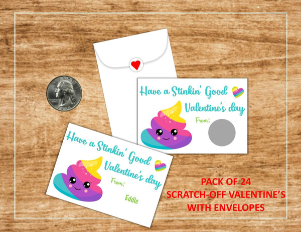 Rainbow Poop Valentine's Day Scratch Off Cards - Cathy's Creations - www.candywrappershop.com