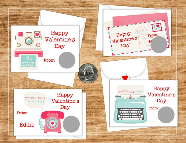 Retro Theme Valentine's Day Scratch Off Cards - Cathy's Creations - www.candywrappershop.com