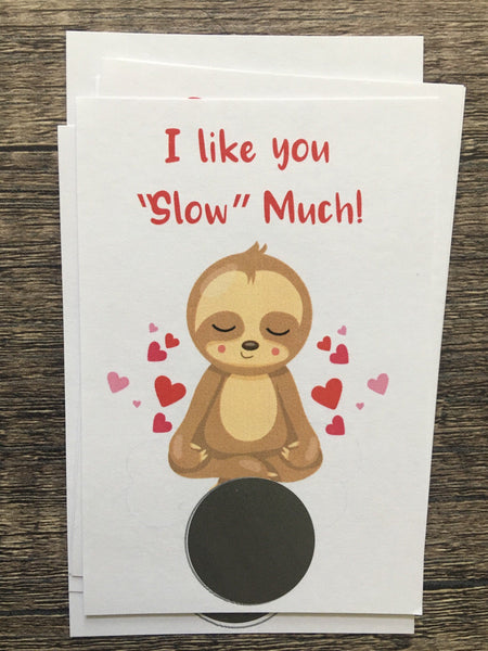 Sloth Valentine's Day Scratch off Cards - Cathy's Creations - www.candywrappershop.com