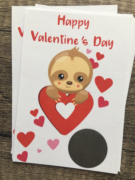 Sloth Valentine's Day Scratch off Cards - Cathy's Creations - www.candywrappershop.com