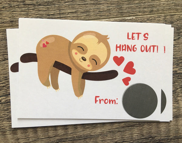Sloth Valentine's Day Scratch off Cards - Cathy's Creations - www.candywrappershop.com