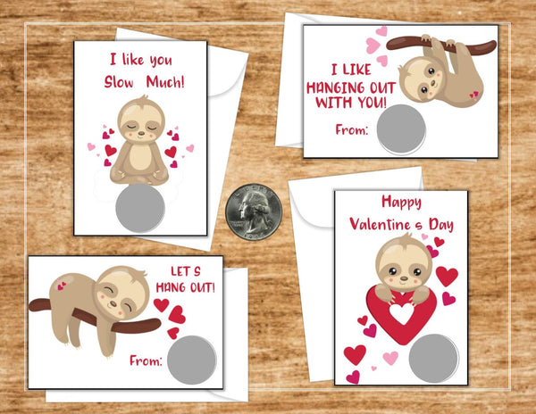 Sloth Valentine's Day Scratch off Cards - Cathy's Creations - www.candywrappershop.com