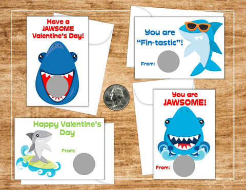 Shark Valentine's Day Scratch Off Cards - Cathy's Creations - www.candywrappershop.com