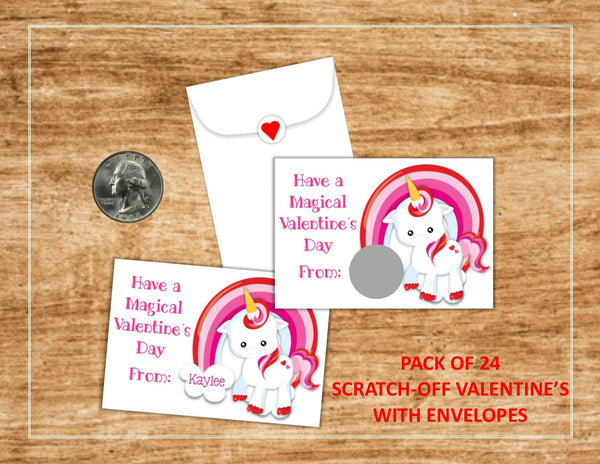Unicorn Valentine's Day Scratch Off Cards - Cathy's Creations - www.candywrappershop.com