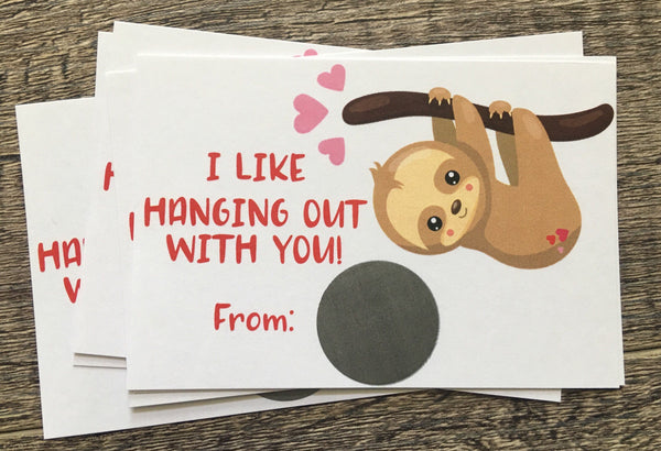 Sloth Valentine's Day Scratch off Cards - Cathy's Creations - www.candywrappershop.com